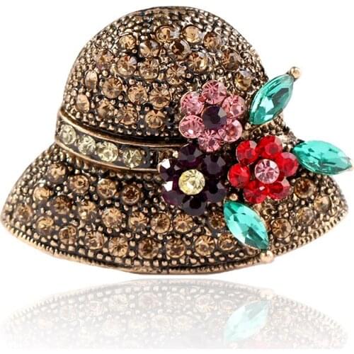 Vintage Christmas Decoration Color Crystal Flower Hat Pin Badge Brooch Antique Color Xmas Clothing Scarf Jewelry Accessories