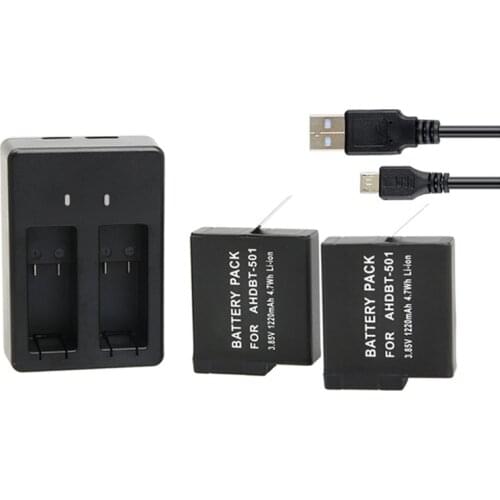For GoPro5 6 7 8 Dual Battery Charger+2Pcs Rechargeable Batteries For Sprot Camera Go Pro Hero 7 Hero 6 Hero 5 Black Accessories