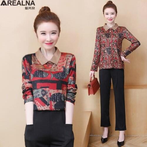 Autumn tracksuit women two piece set Casual print blouse tops + pants sets Female Office plus size Suit Set long Sleeve Sets 5XL