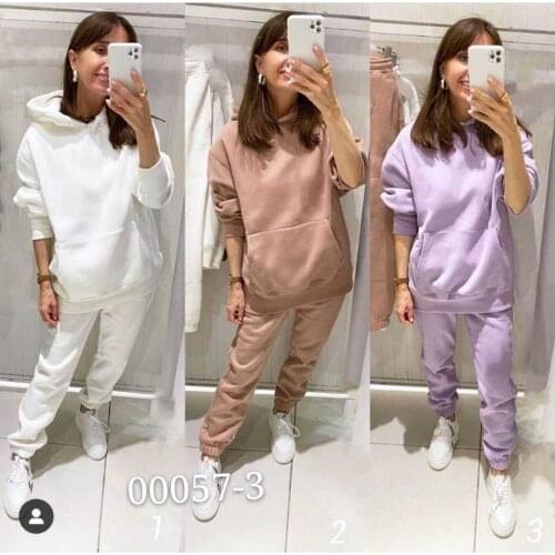 2020 Direct Selling Autumn And Winter Plus Velvet Simple Hooded Sweater Sports Leisure Leg Pants 2-piece Womens Casual Suit