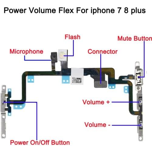 1pcs New High Quality Power Flex with Metal Holder For iPhone 7 8 4.7"& 7 8 Plus 5.5" Mute Switch Power Volume Button Flex Cable