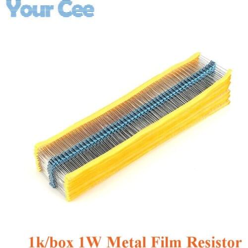 1000PCS 1W Metal Film Resistor Resistance 1% 0.1R 0.22R 0.47R 100R 100K 10K 1K 1M 2.2R 220R 220K 3.3R 2K 300R 330K 33K 820K 68R
