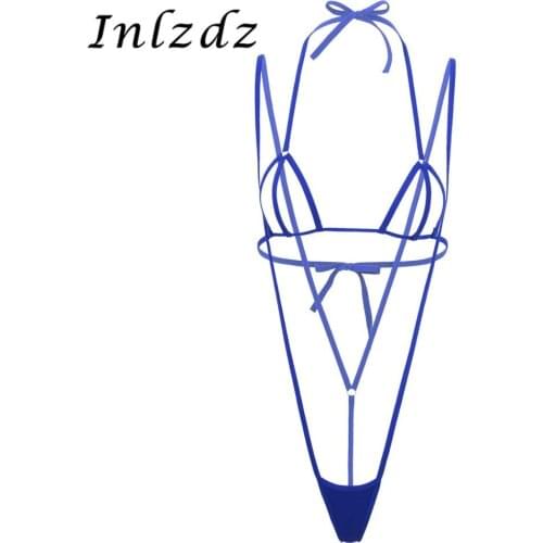 2Pcs Womens Erotic Hollow Out Mini Bikini Lingerie Set Halter Neck Tie-on Bra Top with Suspender Thong G-String Briefs Bottom