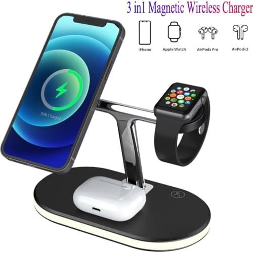 3 in 1 Magnetic Wireless Charger For Magsafe iPhone 12Pro Max/iWatch/Airpods Fast Charging Magnet Phone Holder Wireless Chargers