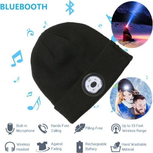 Bluetooth Cap 5.0 LED Light Hat Built-in Stereo Speakers With Mic USB Rechargeable LED Lighted Knit Cap For Sports Outdoors