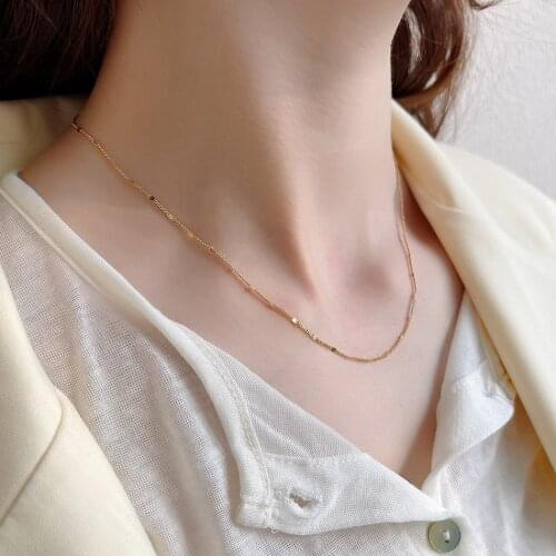 Amaiyllis 925 Sterling Silver Simple Round Sequin Chain Necklace Choker Collar Statement Chain Decoration on the Neck Jewelry