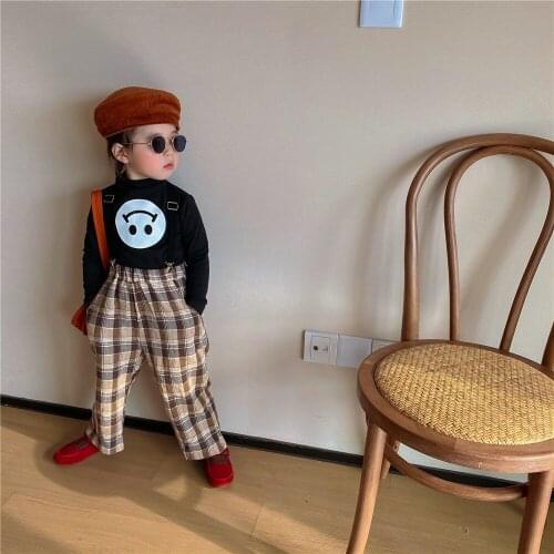 8531 Childrens T-shirt 2021 Autumn New Boys' And Girls' Smiley Face Registration Warm One Neck T-shirt Bottoming Tops