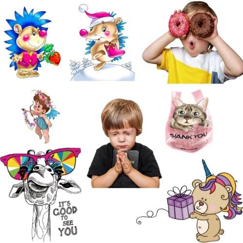 Baby Patches For T-Shirt Cute Animals Hedgehog Cat Patch Thermo Stickers On Clothes Iron On Transfer Accessories Heat Transfers