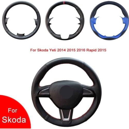 Breathable Punch Hand-Stitched Black Artificial Leather Car Steering Wheel cover For Skoda Yeti 2014 2015 2016 Rapid 2015