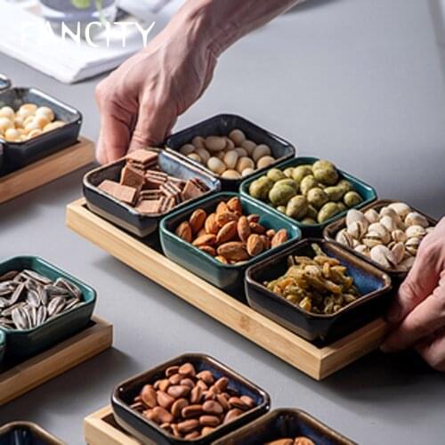 FANCITY Japanese style divided nut snacks refreshment plate ceramic net red creative bar ktv fruit platter snack snack plate