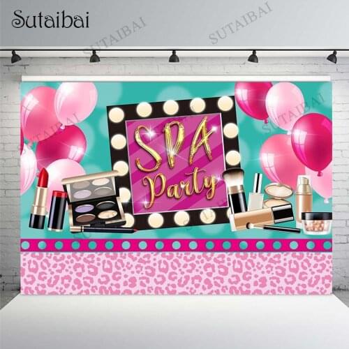 Spa Party Theme Photography Backdrop Pink Spa Day Makeup Party Background Sweet Girls Birthday Cake Table Decorations Banner