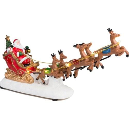 Innodept12 Santas Sleigh and Reindeer Assortment Christmas Decoration Reindeer Car with Musical LED Light UP Holiday Figurine