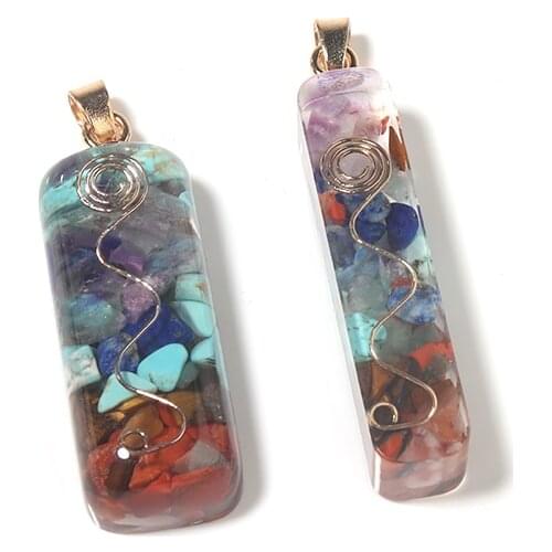 Ethnic Style Pendant Jewelry Resin Fashion Pendants Include 7 Color Natural Stone Accessories for Necklace Bracelet 2 Size