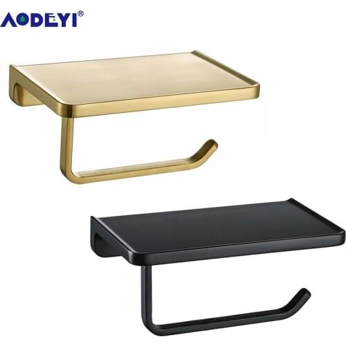 Brushed Gold Toilet Paper Holder Wall Mount Tissue Roll Hanger Phone Platform Wall Mount Bathroom Hardware Accessories Set