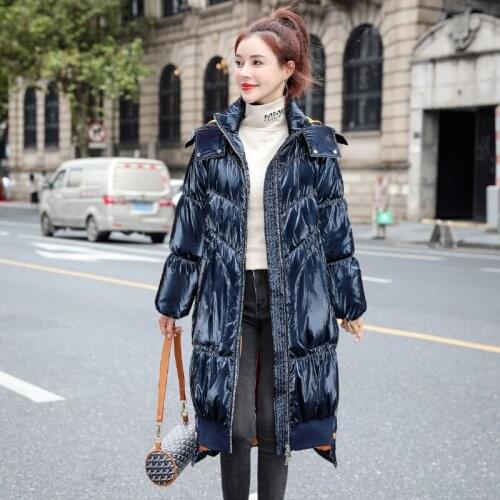 Fashion Glossy Down Coats Women Long Winter Down Jacket 2021 New Warm Hooded White Duck Down Coats Woman Black Down Parka Coats