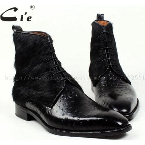 Cie Free Shipping Handmade Horse Hair/Empossed Ostrich Calf Leather Outsole Buttom Breathable Color Black Men Leather Boots A86