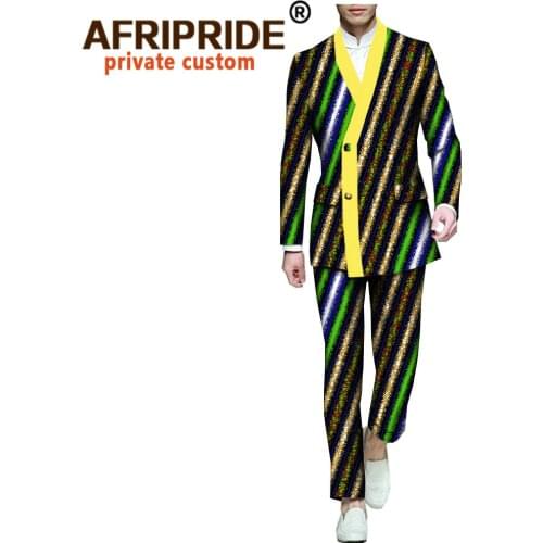 2020 african print formal suit for men AFRIPRIDE full sleeve single breasted jacket+ankle-length pant suit slim style A731607