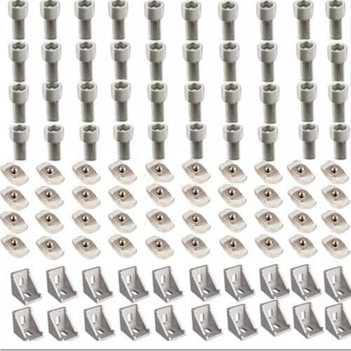 4040 Aluminum Profile Connector Set: 40Pcs M8 X 16 Cylindrical Hexagon head bolt + 20Pcs 4040 Corner Bracket + 40Pcs M8 T-nut
