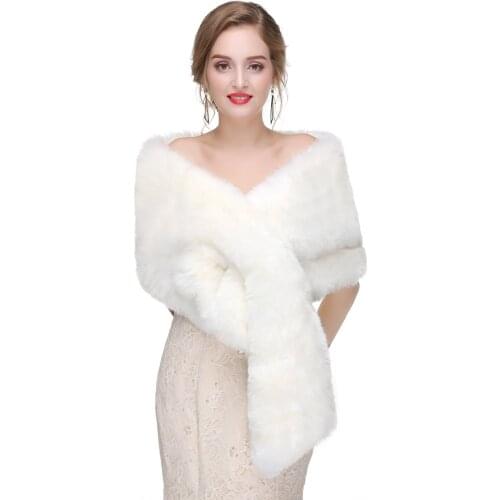 Women Fur Capes Champagne Wedding Bolero Faux Stole Bridal Jacket Formal Party Shrug Walk Beside You Cape De Mariage