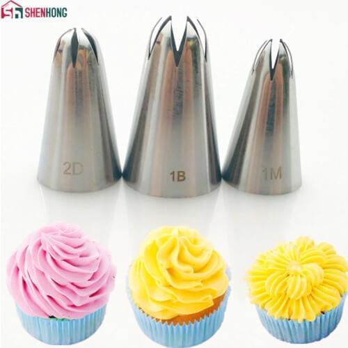 SHENHONG 3PCS Rose Cream Icing Piping Tips Cake Decoration Set Pastry Nozzle Tool Sugarcraft Bakeware Cupcake Boquillas 2D 1M 1B