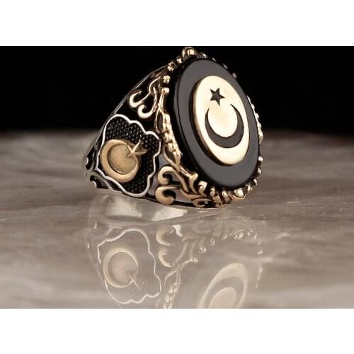 Natural Onyx Stone Traditional Turkish 925 Silver Mens Handmade Signet Rings Jewelry Gift for Women Men