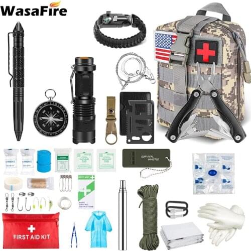47 in 1 Camping Equipment EDC Survival First Aid Kit SOS Tactical Gear Tools Emergency Survival Tools Flashlight with Molle Pouc