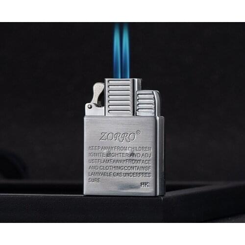Zorro Cigar Lighter Original Dual Flame Torch Lighter Gas Jet Windproof Cigarette Butt Sport Inflatable Lighter Lining DIY Tool