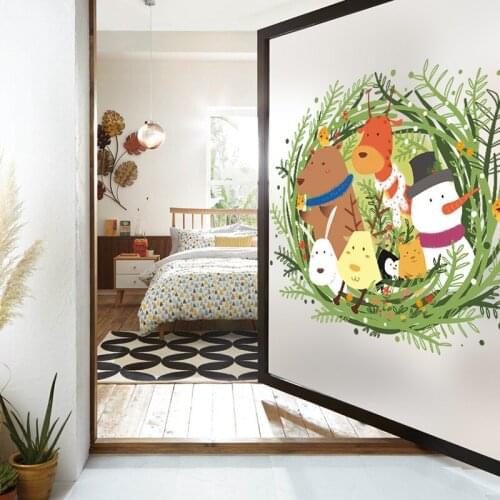 Clear and lovely animation kindergarten nursery room training course window glass transparent opaque glass film sticker
