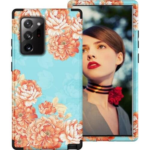 Samsung note20 Ultra s9 s10 note10 Plus note8 note9 Front&Back 3 in 1 Hybrid Armor Shockproof Protection Phone Case Flower Matte