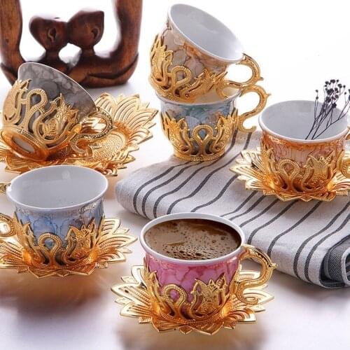 Silver Set of 6 Coffee Cups Tea and coffee set Cup and saucer Gift Coffee accessories Kitchen Mom and Dad gift Home Gifts