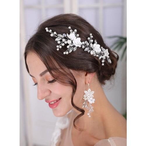 Silver Tiara Hairpin Wedding Headdress Flower Hair Jewelry Set Prom Party Hair Decoration Elegant Women Bridal Hair Accessories