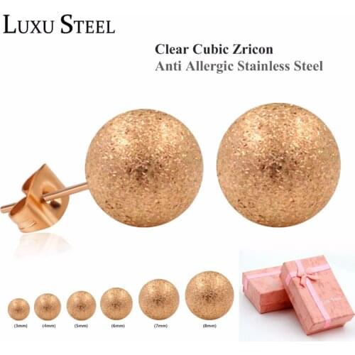 LUXUSTEEL 6 Pairs/Box Earrings Sets Stainless Steel Mixed Size Frosted Gold/Rose Gold/Steel Color Stud Earrings For Women/Girl