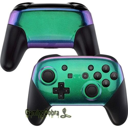 EXtremeRate Chameleon Green Purple Glossy Faceplate and Backplate Replacement Shell Housing Case for NS Switch Pro Controller