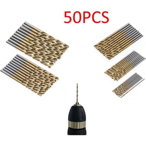 High quality 50Pcs Titanium Coated Drill Bits HSS High Speed Steel Drill Bits Set Tool High Quality Power Tools 1-3mm