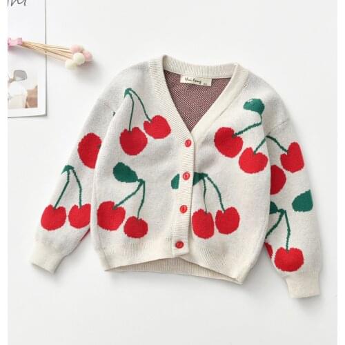 2 3 4 5 6 Y Toddler Girls Sweater Cardigan Winter New Baby Girls Warm Knit Sweater Cute Fashion Cherry Sweater Jacket For Child