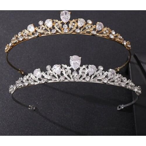 Baroque Gold Color Crystal Tiara Luxury Rhinestone Zircon Crown Wedding Hair Jewelry Accessories Women Headpiece Ornaments