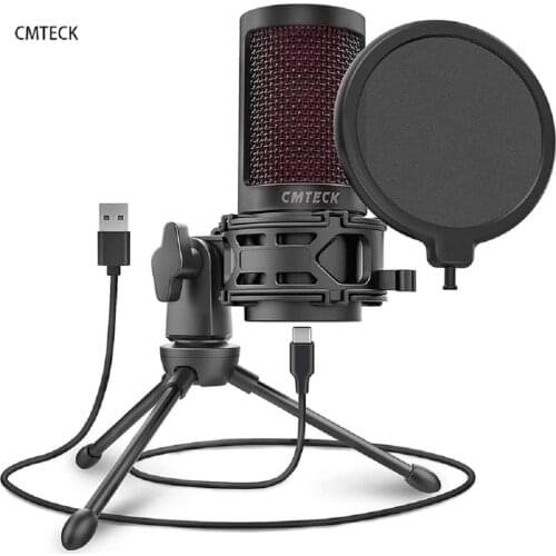 USB Microphone, CMTECK Condenser Gaming Desktop Mic for PC Laptop, with Mute Button, Anti-Vibration Shock Mount, Pop Filter