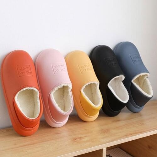 Waterproof Winter Cotton Slippers Female Home Warm Women Shoes Indoor Out Leather Bread With Cotton Shoes