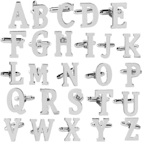 26pairs/lot Letter Cufflinks arm buttons for women men shirts Personality Initial Alphabet cuff links Wedding Jewelry gifts