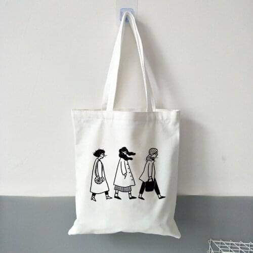 Womens Canvas Bag Eco Reusable Ladies Handbags Cartoon Girls Printing Shopping Bags Female Large Capacity Shoulder Tote Bag