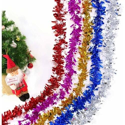 Christmas Decoration Bar Tops Ribbon Garland Xmas Tree Ornament Gold Silver Snowflake Tinsel Garland New Year Party DIY Supplies