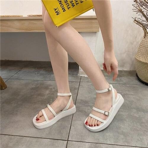 2021 Summer New Shoes Womens Sandals Students Flat Platform Shoes Women Soft PU Leather Gladiator Sandals Female Beach Shoes