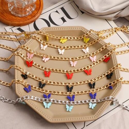 FNIO Butterfly Neck Pendants Womens Choker Gold Color Necklace On The Neck Chain Chocker Punk Jewelry 2021 Kpop Collar For Girl