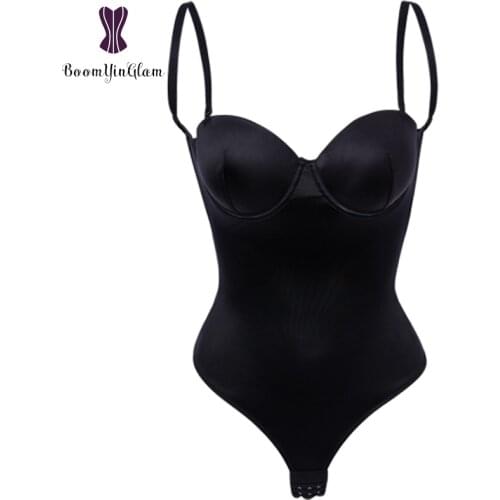 Womens U Plunge Bodysuit Backless Corset Strapless Underwear Shapewear With Molded Bra 652