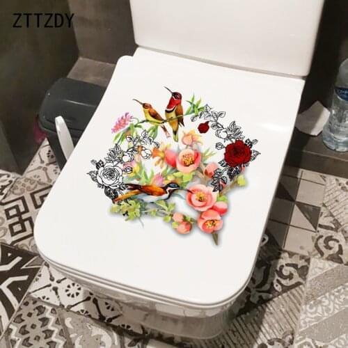 ZTTZDY 24.6CM×22.1CM Chinese Style Flower And Bird Painting Home Room Decor Wall Decal Toilet Stickers T2-0911