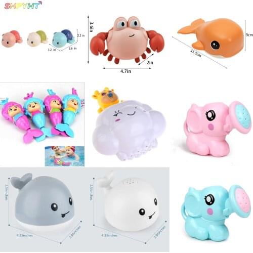 1 Pcs Baby Bath Toy Cute Mermaid Clockwork Dabbling Floating Waterjet Whale Swimming Wound Up Water Play Elephant Water Bottle