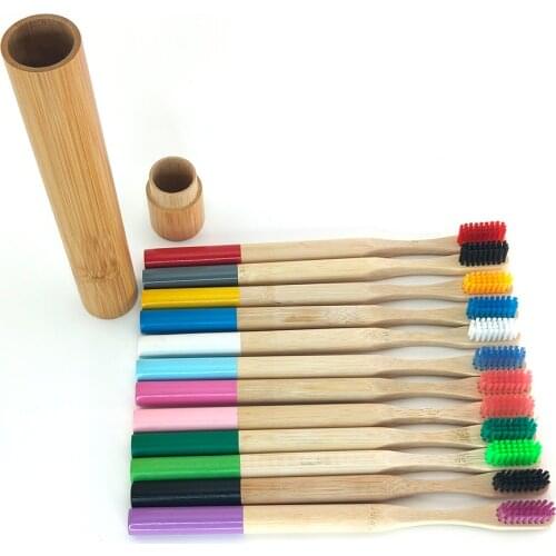 21cm Bamboo Tube +1pc Bamboo toothbrush Eco Friendly Natural Bamboo Toothbrush Travel Case Soft Head Teeth Brush 2pc Packing