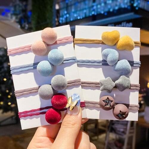 2 Pcs/Set Children Cute Colors Love Star Ball Elastic Hair Bands Girls Lovely Sweet Barrettes Hairpins Kids Hair Accessories