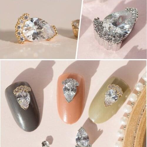 5pcs/lot 3D Gold Silver Metal Zircon Nail art Decoration luxury zircon crystal series nail Accessories top-level Manicure Charms