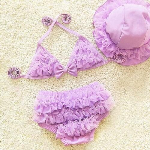 6 Colors New Sweet Lace 0-7 Years Baby Girl Toddler Swimming Suit +Cap Infant Baby Swimwear Bikini Two Piece Bathing Tutu